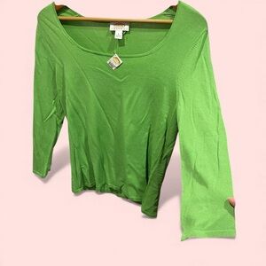 Cute avocado NWT scoop neck lightweight sweater Talbots 90’s-Y2K 3/4 sleeve boho